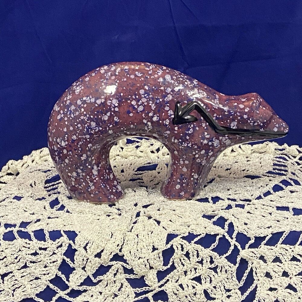 Vintage Studio Pottery Bear Sculpture MCM Speckled Glaze Lodge Cabin Decor 9"